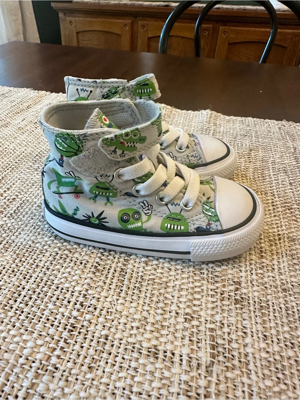 Converse Kids High-Top Sneakers in White with Green Monster Print